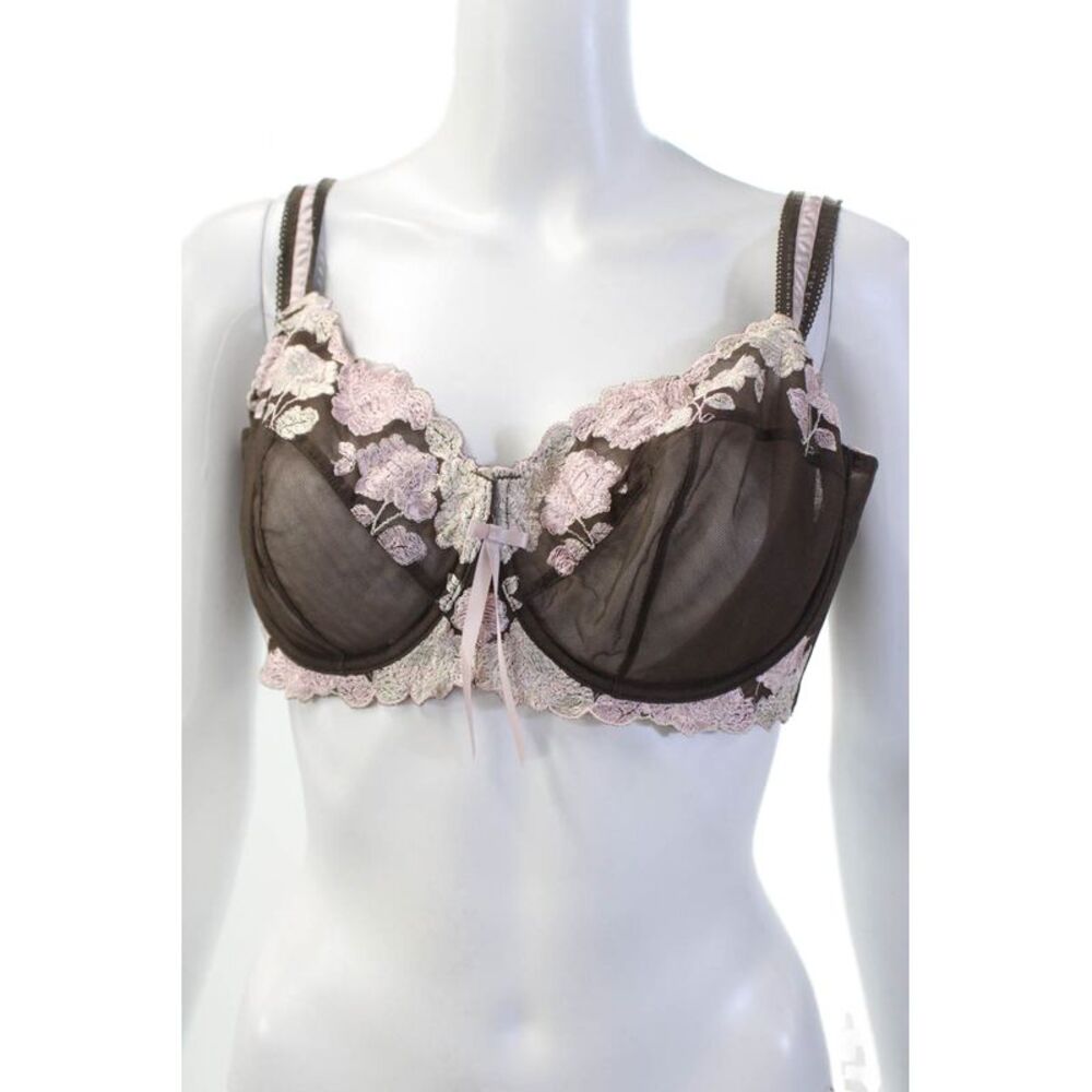 Fayreform Womens Floral Embroidered Sheer Full Coverage Bra Brown Size 38D